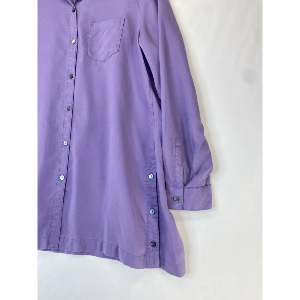 J Jill Blouse Women’s Sz Medium Long tall Purple Button Down Tencel Button Down